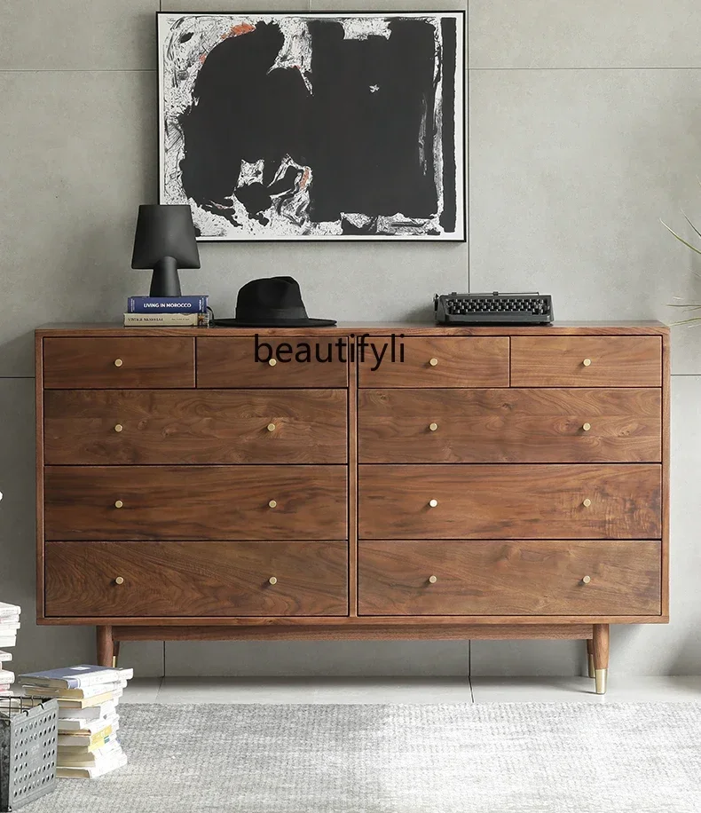 X Black walnut ten chest cabinet Nordic simple modern locker cabinet bedroom living room storage cabinet