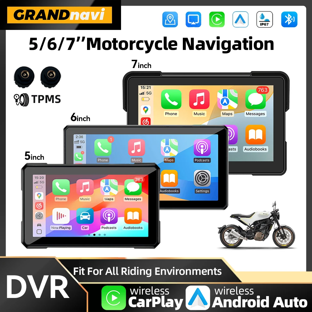 

Мультимедийный плеер для мотоцикла 5/6/7 дюймов, беспроводной CarPlay, Android Auto, GPS-навигатор, IP67, водонепроницаемый сенсорный экран BT