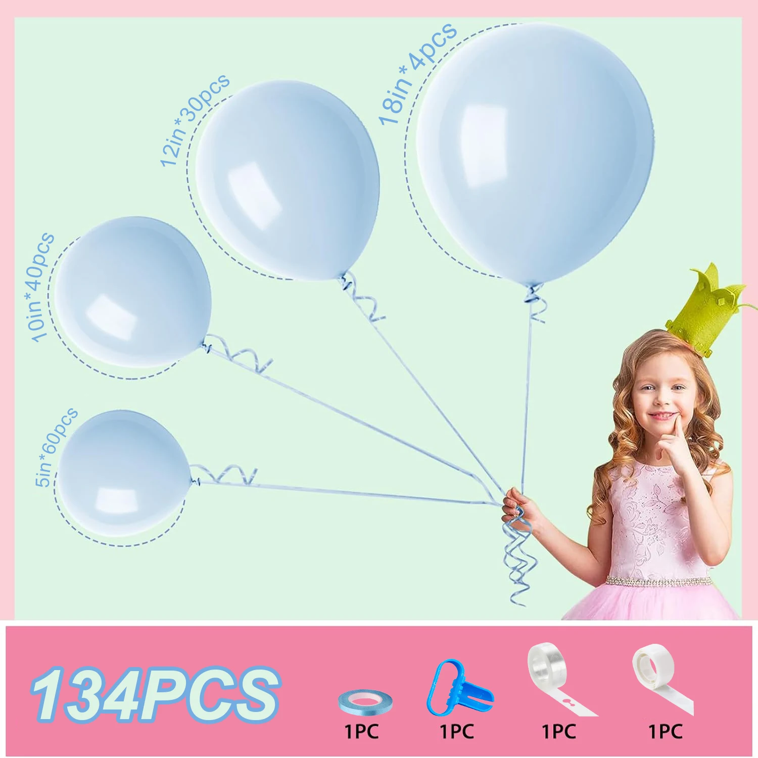 مجموعة بالونات لاتكس زرقاء مكونة من 134 قطعة مناسبة لحفلات أعياد الميلاد وحفلات الزفاف وحفلات عيد الحب #2