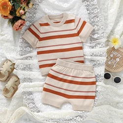 1-3Y Baby Boy Girl Summer Clothes Crew Neck Short Sleeve Knit T-Shirts Pullovers+Shorts Sport Suit 2pcs Infant Toddler Tracksuit