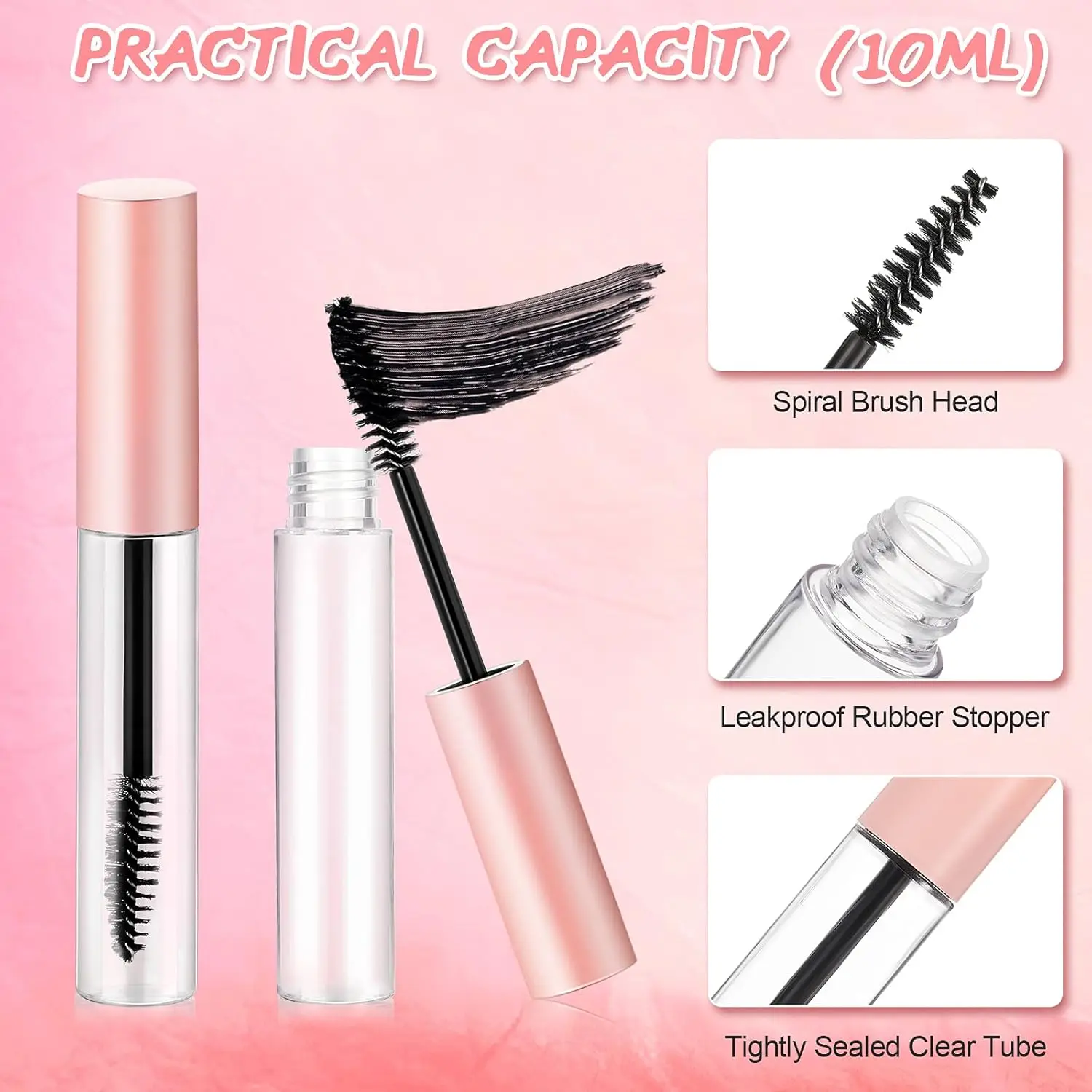 5ml/10ml Empty Mascara Tubes with Brush Wand Refillable Eyelash Cream Container Bottle with Funnels for Castor Oil DIY Cosmetics