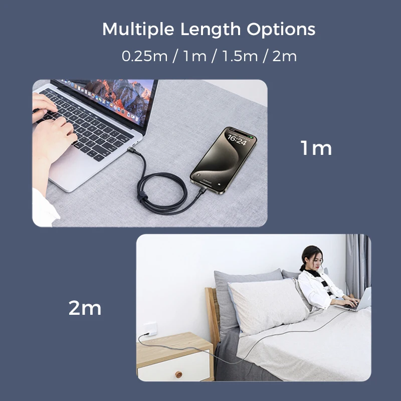 آيفون 17 USB نوع C 60 واط PD كابل شحن سريع USB C شاحن سريع مضفر السلكية آيفون 15 16 برو ماكس سامسونج سلك البيانات