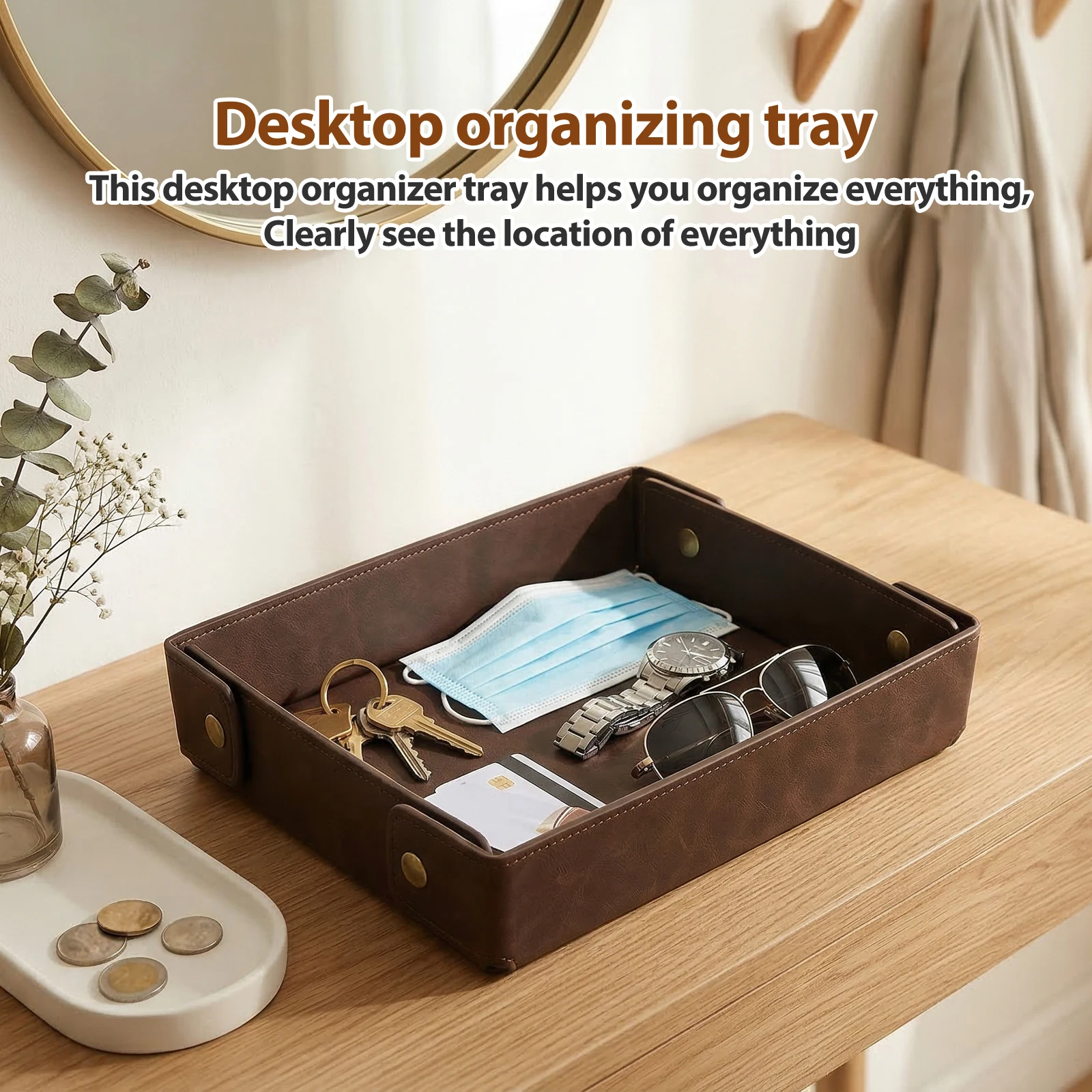 PU 가죽 발렛 트레이 휴대용 접이식 데스크탑 정리함 - Valet Tray Nightstand Organizer Leather 리뷰 및 가격