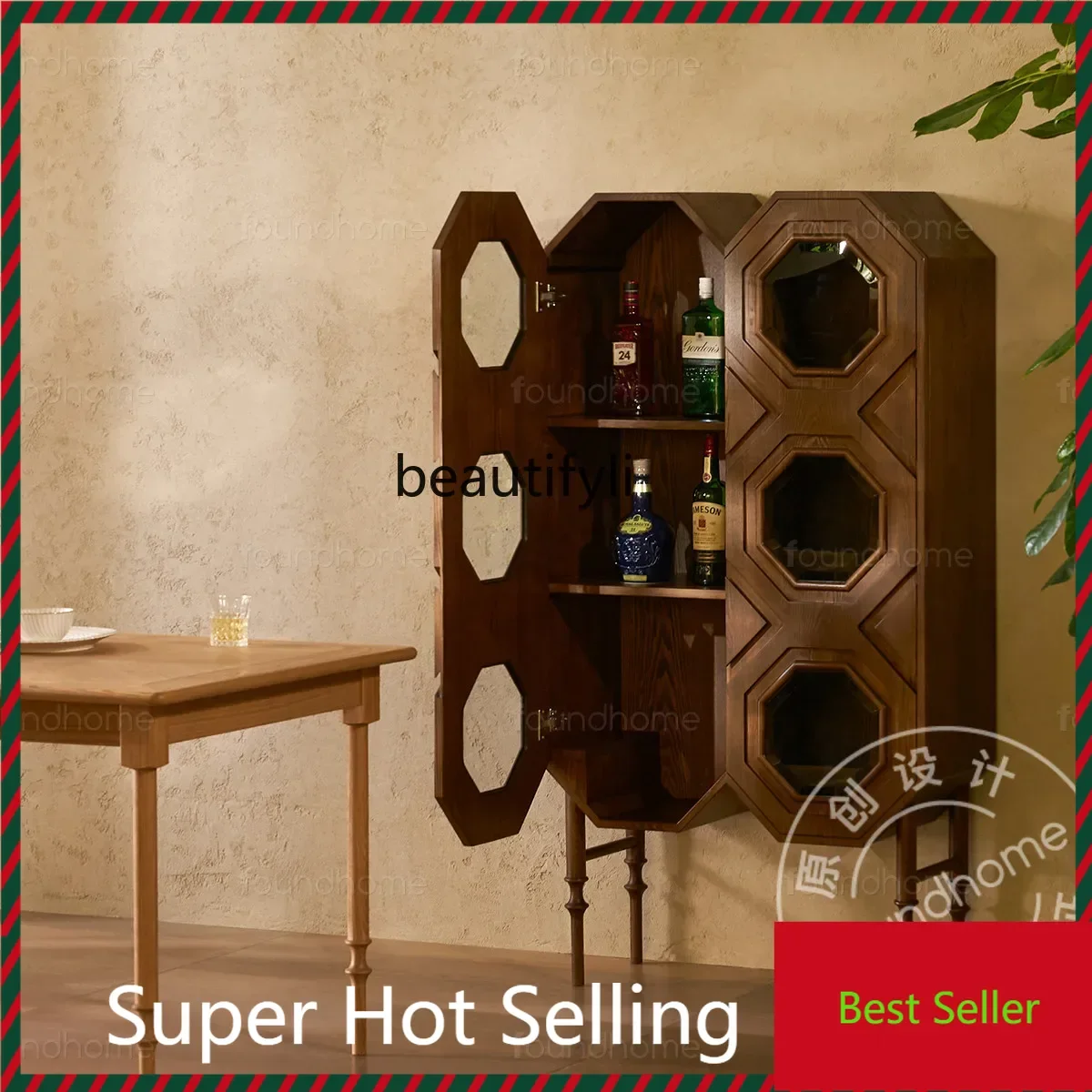 

M71 Solid wood display cabinet Nordic design living room wine cabinet wabi sabi medieval home living room side cabinet