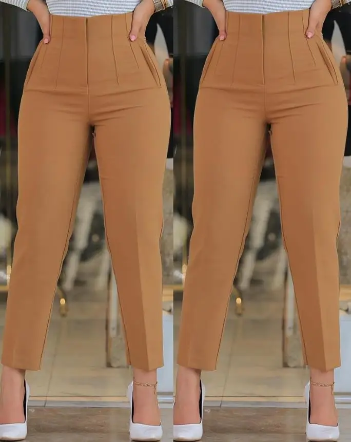 Elegant High Waist Cropped Work Pants for Women Black All-Match Daily Office Formal Wear Fashion Women\'s Trousers OL