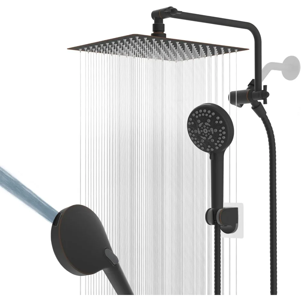 

12 Цельнометаллическая насадка для душа, ручная насадка для душа высокого давления с 10 струями, комбинированная насадка для душа с дождевой насадкой и 11 регулируемыми удлинителями для душа