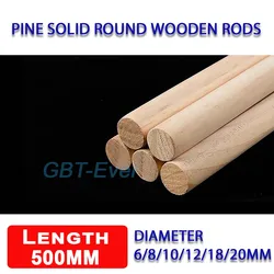 1/2Pcs 6/8/10/12/18/20mm Round Wooden Pine Sticks Length 500mm Solid Wooden Rods DIY Handmade Architectural Modeling Materials