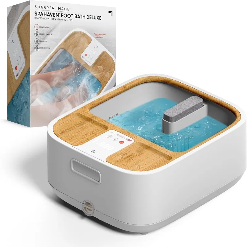 Sharper Image Spahaven Foot Bath Deluxe - Heat, Bubble Jets, Massage Rollers, Pumice Stone Foot Scrubber, Foot Soaking Tub