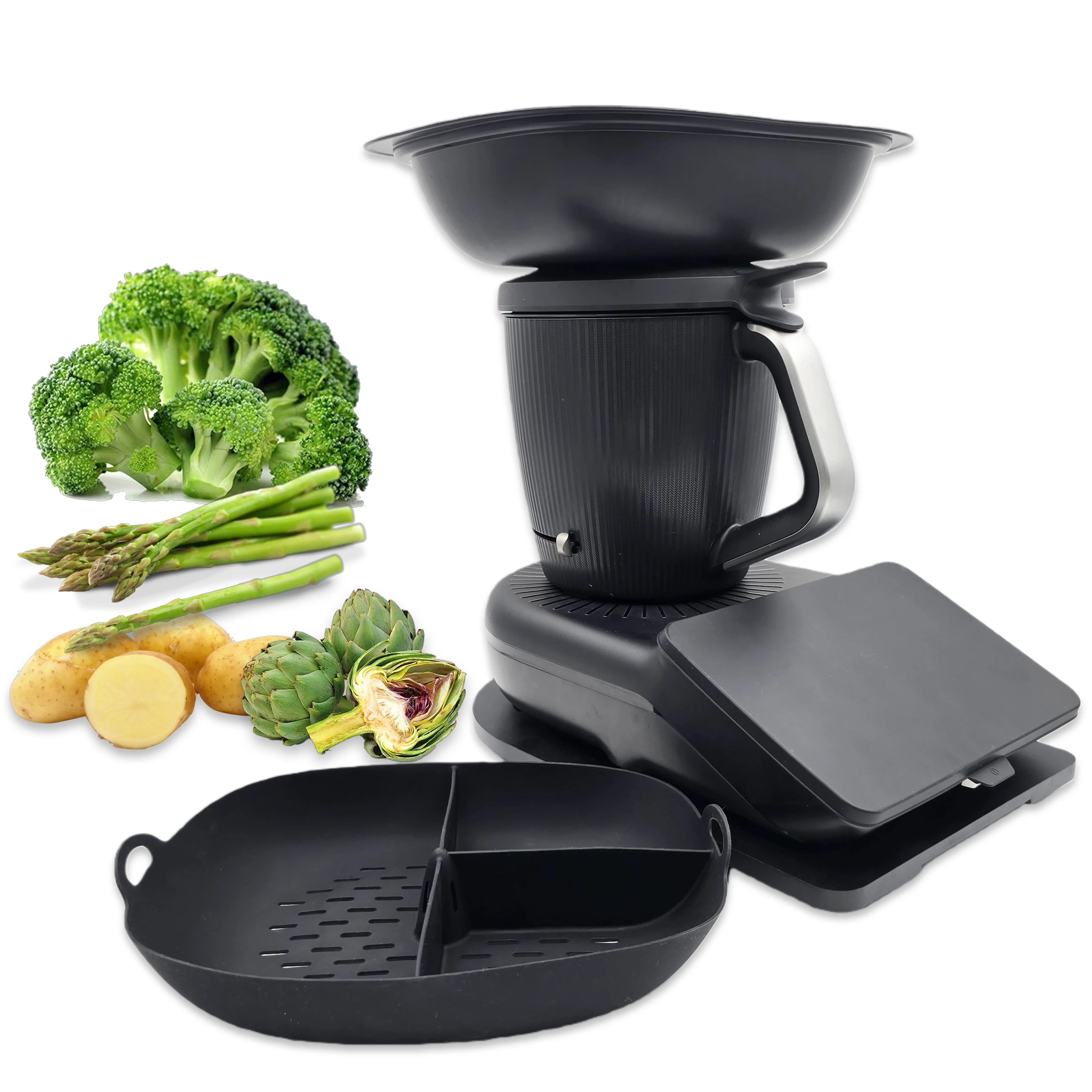Bandeja de Vapor de Silicona Compatible con Thermomix TM7 con Divisor, Base Perforada para una Cocción Uniforme al Vapor