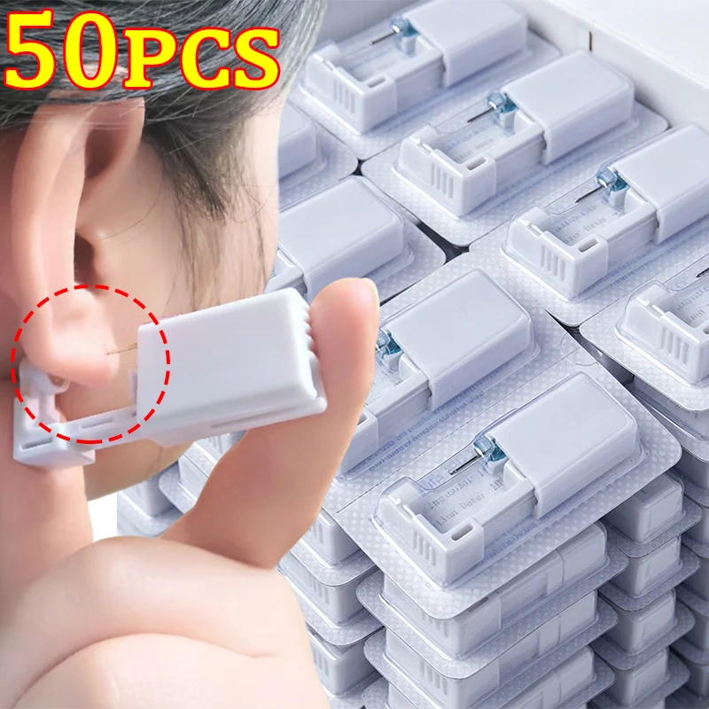 1-50pcs Disposable No Inflammation Safety White Ear Piercing Gun Kit Disinfect Earring Piercer Tools Studs Nose Body Piercers
