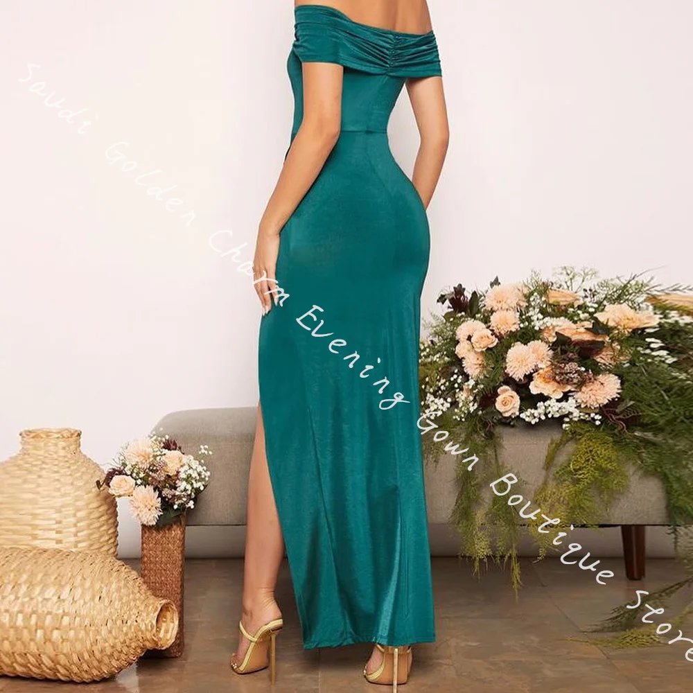 Zipper Back Sleeveless Jersey Off the Shoulder Sweetheart Floor Length Evening Dress Side Slit  Straight  Graceful Photo Color