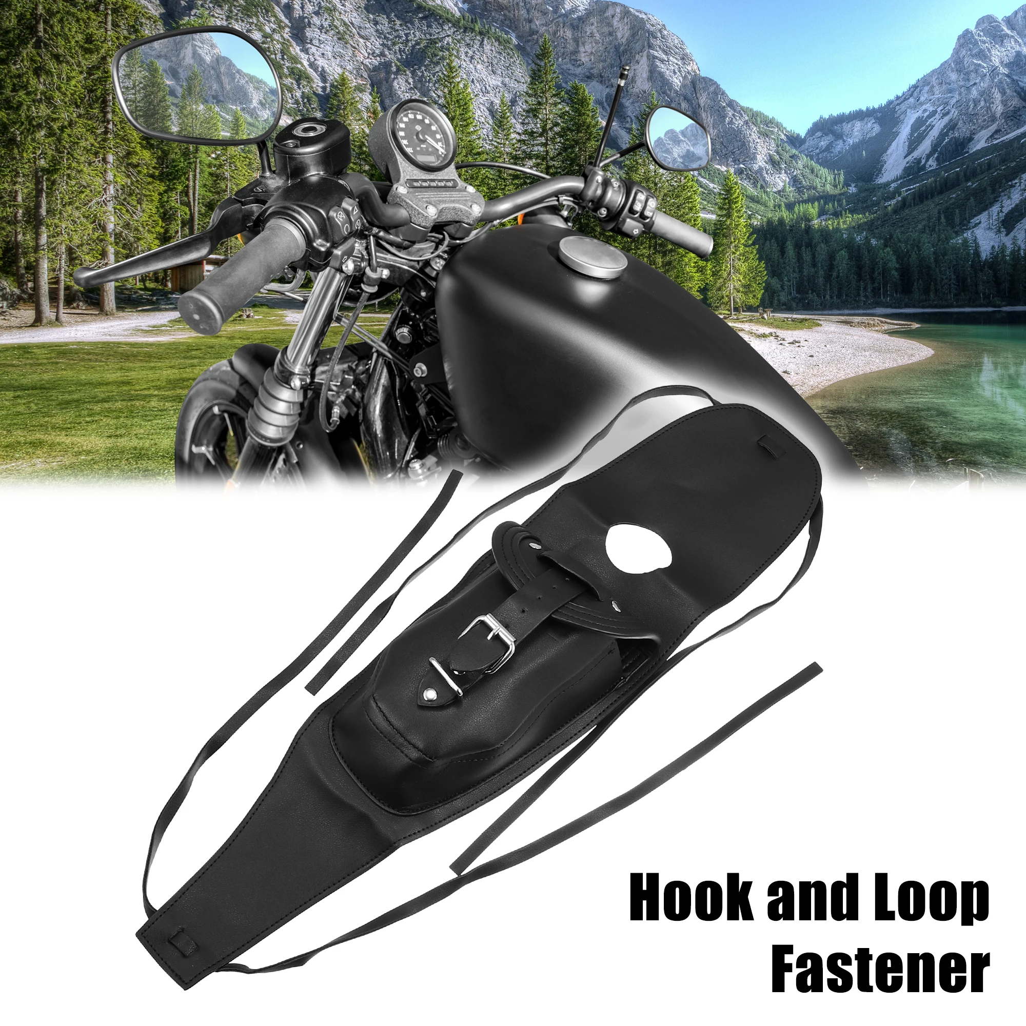 Motoforti Motorcycle Gas Tank Bag Dash Console Center Pouch Bag Faux Leather for Harley Sportster XL 883 1200 48 Black