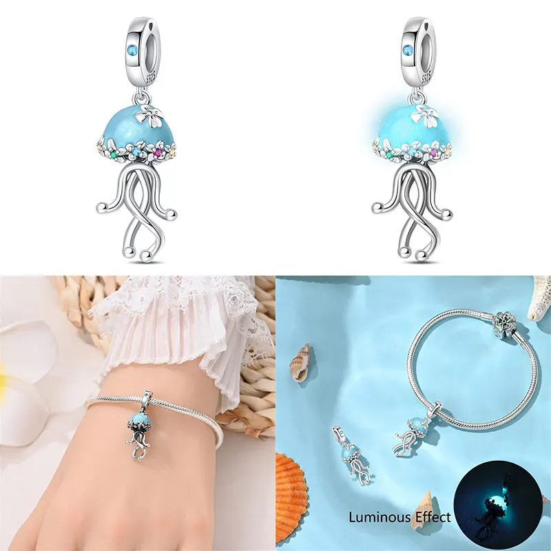 Ocean Series 925 Silver Luminous Whale Turtle Seahorse Charms For Pandora Original Bracelets DIY Jewelry Making For Women Gift