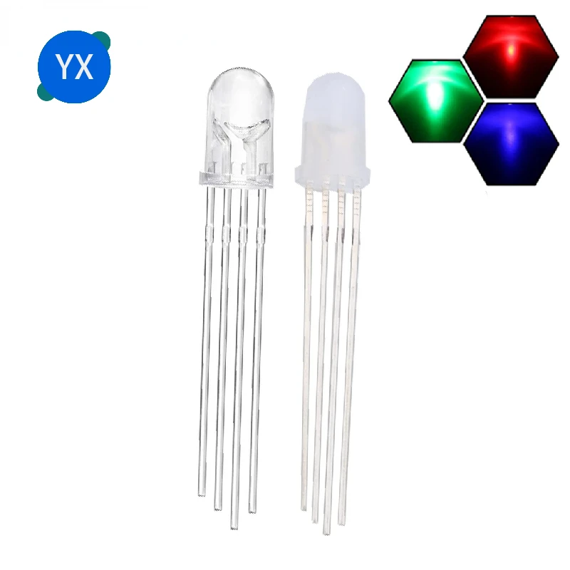 50PCS F5 Light Beads 5mm Full Color RGB Light-emitting Diode Three-color Red Green and Blue Multicolor Anode Cathode Round LED