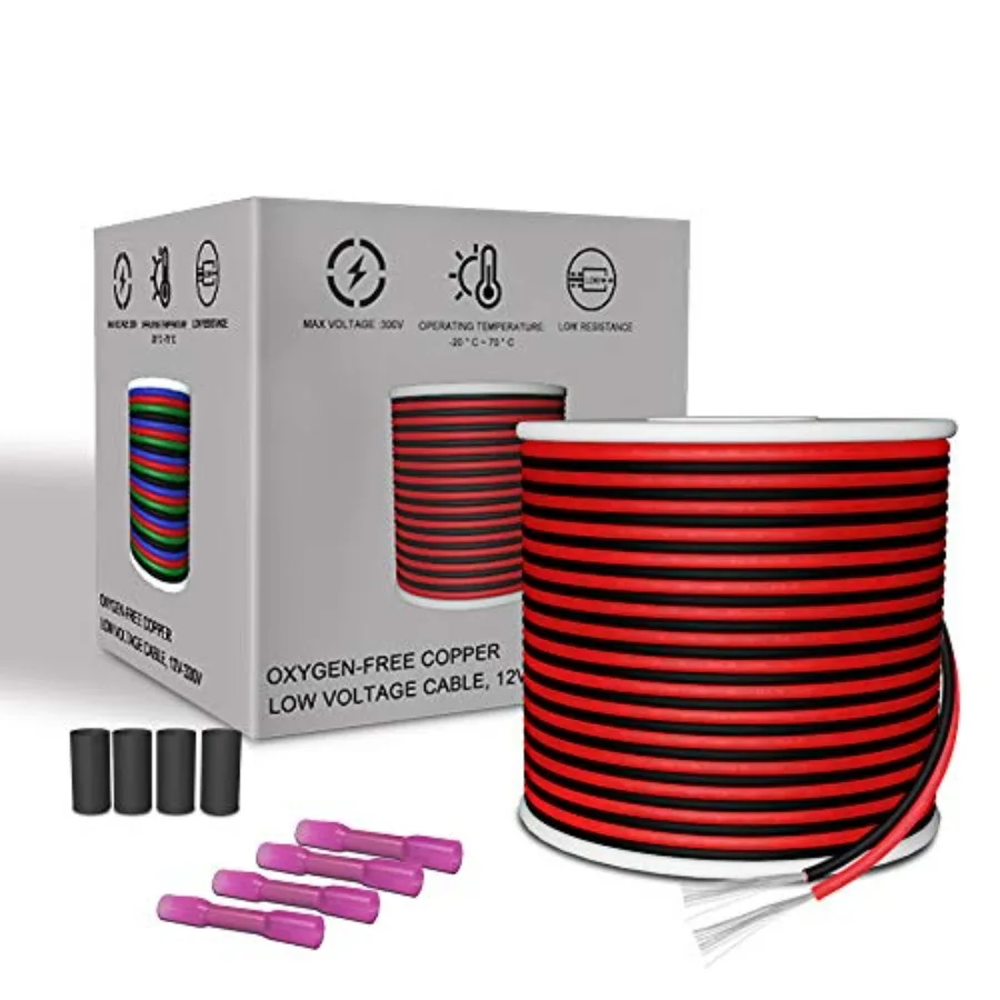 

20 Gauge Electrical Wire, 2Pin 100ft Extension Cable 20AWG Hookup Electric Wire Stranded Tinned Copper Cord for Led Strips Sing