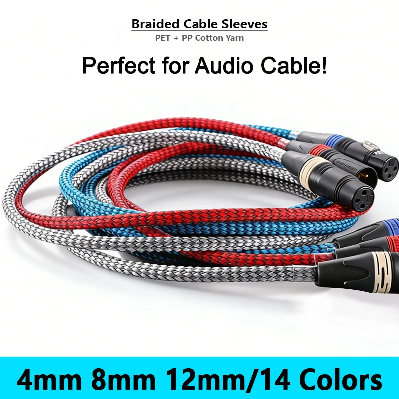 4 8 12mm Expandable Braided Cable Sleeve PP Cotton+PET Yarn Wire Protecting Insulation Sheathing Cable Protective Sleeve