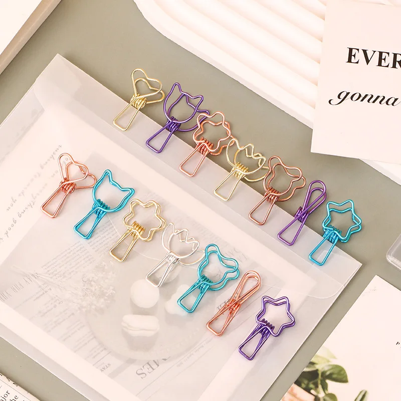 6PCs/Set Hollowed Out Design Metal Binder Clip Long Tail Office Hand Book Folder Paper Organizer Stationery Fish