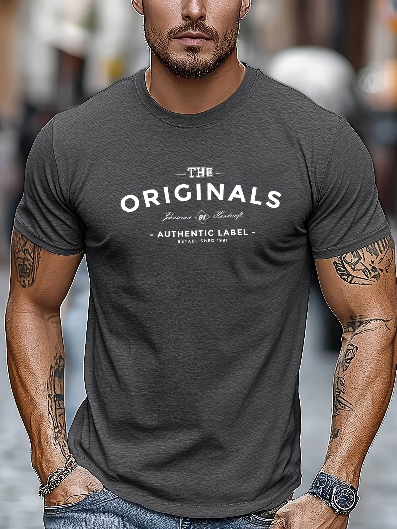 100% Pure Cotton Men's Loose T-Shirt Breathable Casual Fashion Letter Pattern Printed Short-Sleeved Round Neck Top
