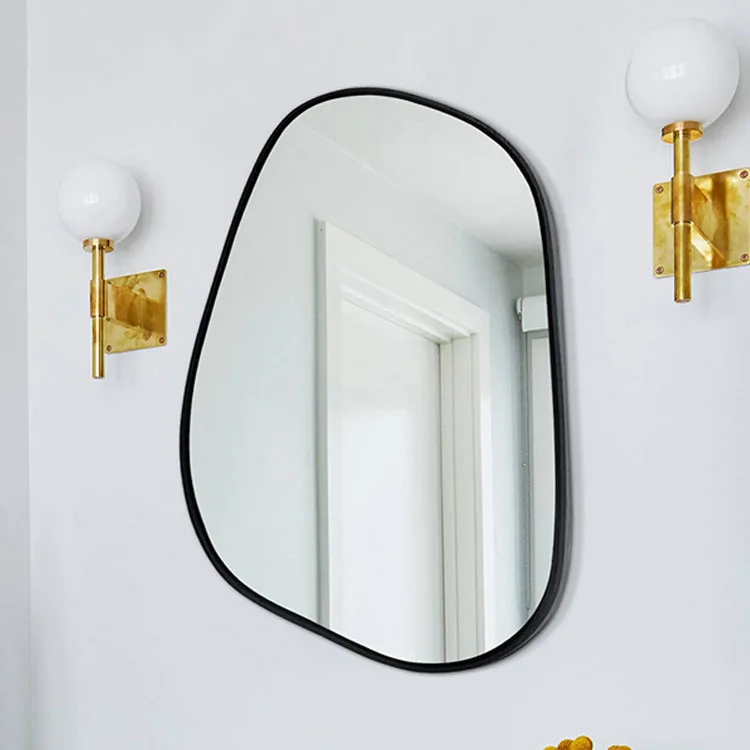 Design Black and Gold Home Decor Minimalist Customized Mirror Wall Art Irregular Wood Frame Wall Mirror with Wood Frame