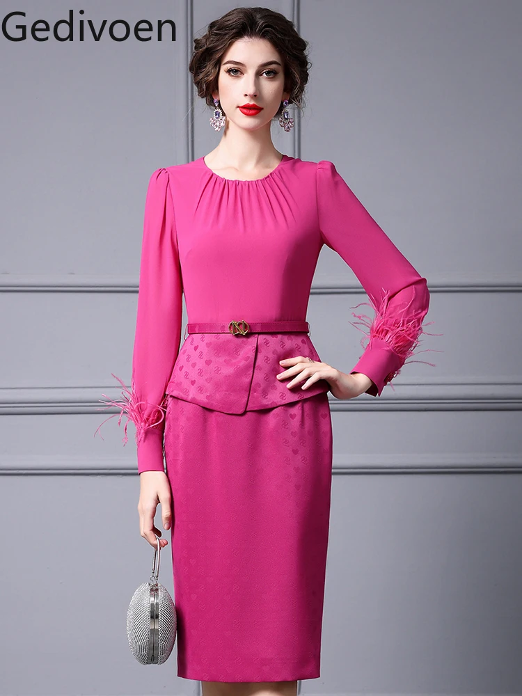 Gedivoen  Fashion Runway Dress Summer Women's Dress Nine Quarter Sleeves Solid Color Elegant Banquet Dress