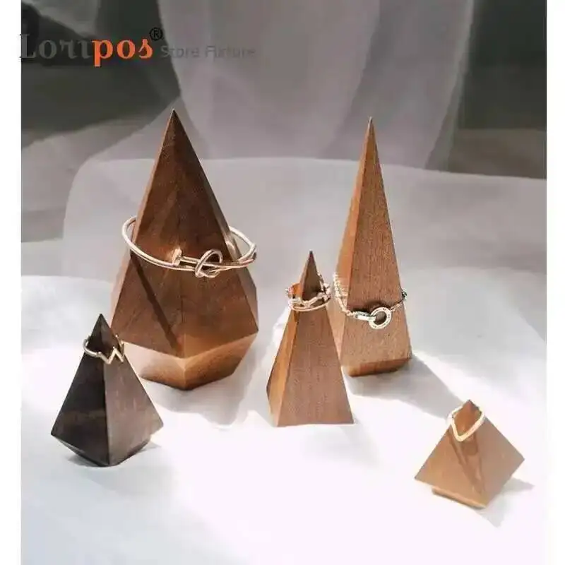 Hight Quality Dark Brown Cone Black Walnut Solid Wood Ring Display Stand Storage Photo Props High-end Jewelry Display Stand, 1PC