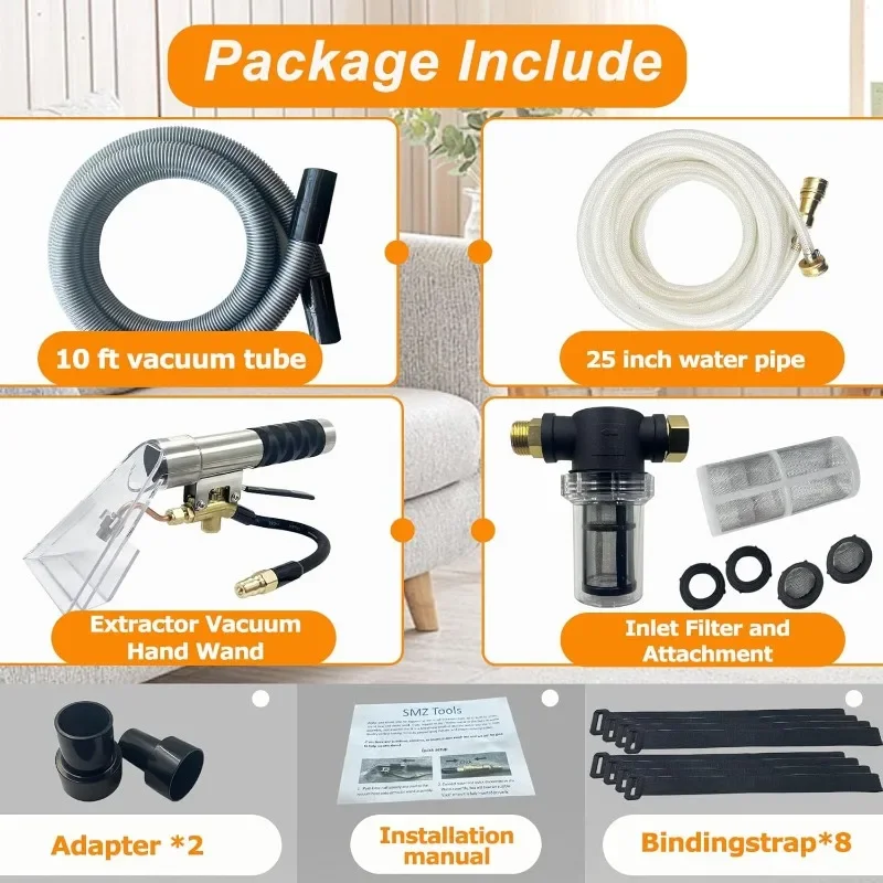 NEW PRODUCT.Shop Vac Extractor Kit, Extractor Hose Kit with Wand and Hose for Upholstery with10 FT Vacuum Hose, 25 FT Waterline