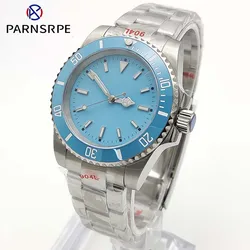 Men's Waterproof Watch, Automatic NH35 Mechanical, Sapphire Glass, Transparent Back, Ceramic Bezel, Blue Watch