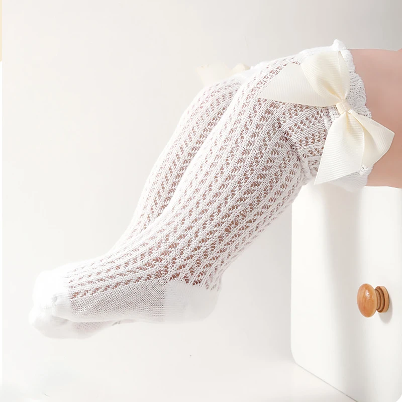 0-24Month Baby Girl Socks Toddler Bow Cotton Summer Mesh Lace Baby Knee Socks Newborn Infant Baby Princess Long Socks 2025 New
