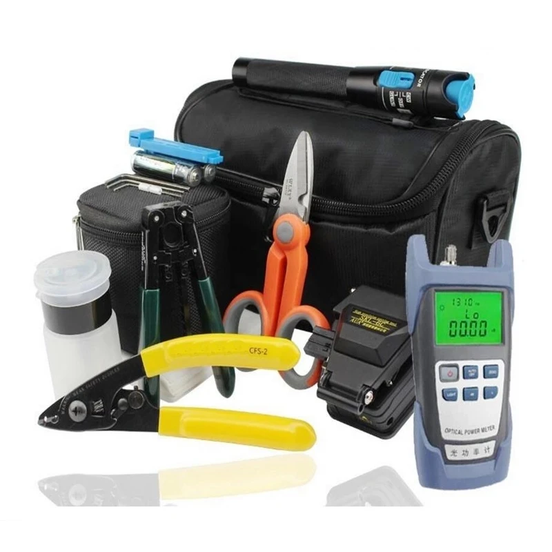 18Pcs FTTH fiber optic tool kit with SKL-6C Fiber Optical Cleaver optical power meter 10mW Visual Fault Locator Wire Stripper