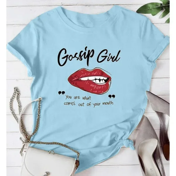 Women T Shirt Gossip Girl Red Lip Print Tshirt Women Short Sleeve O Neck Loose T-shirt Ladies Summer Causal Tee Shirt Clothes