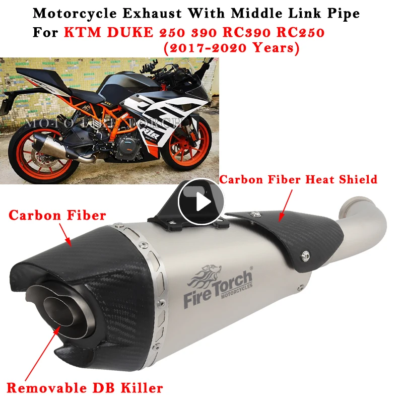 For KTM DUKE 125 250 390 RC390 RC250 2017 2018 2019 2020 Moto Exhaust Escape Modified Carbon Fiber Muffler With Middle Link pIPE