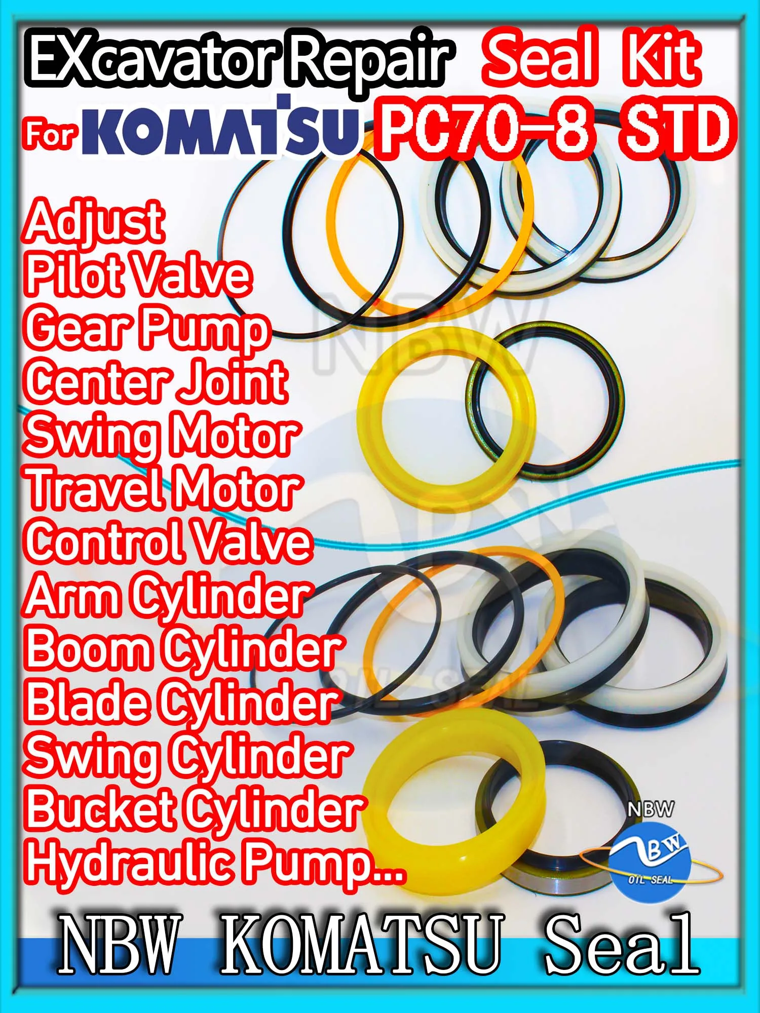 For KOMATSU PC70-8 STD Excavator Oil Seal Kit High Quality Repair PC70 8 STD Rebuild Parts MOTOR Piston Rod Shaft Replacement