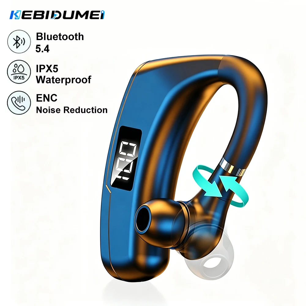 KEBIDUMEI Ear Hook Headphone Bluetooth 5.4 Earphone 180 Degree Rotation Headset LED Display HIFI Stereo Noise Reduction Earbud