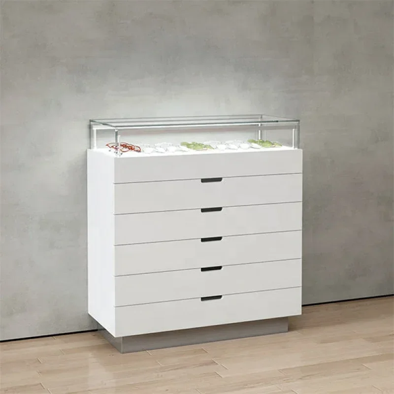 

custom，White Jewelry Store Display Cabinet Wooden Store Display Counter with Multiple Drawers