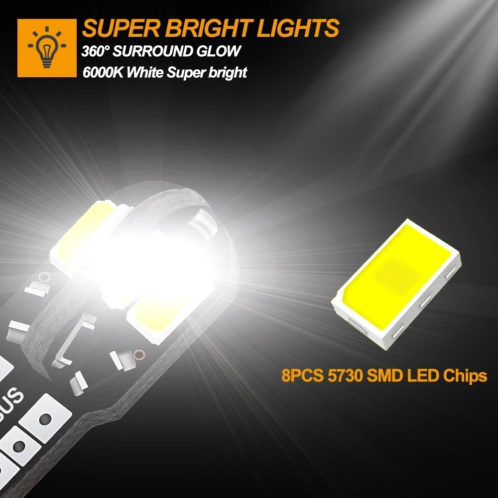 Lâmpada LED interior do carro, Canbus, sem erros, T10, branco, 5730, 8SMD, 12V, luz lateral da cunha, lâmpada automática, estilo do carro, 10 pcs,