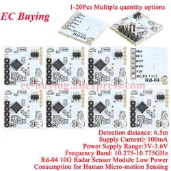 20Pcs/1pc RD-04 10G Radar Sensor 10.525GHz Human Body Micro Motion Sensing Rd04 XBR818 Low Power Module 3V-3.6V Distance 6.5M