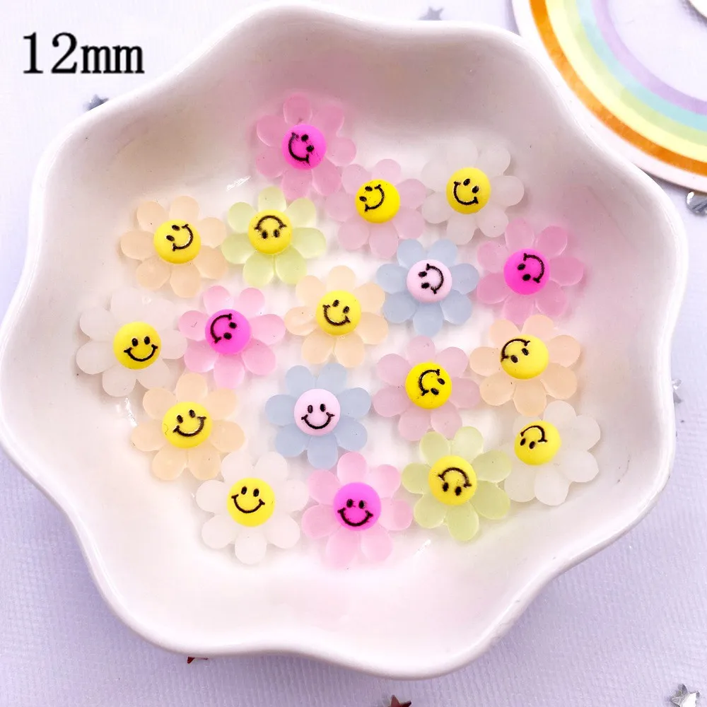 Resin Mini Candy Color Colorful Smile Sunflower Art Nail Flatback Rhinestone Figurine 50pcs DIY Christma Scrapbook Decor Craft