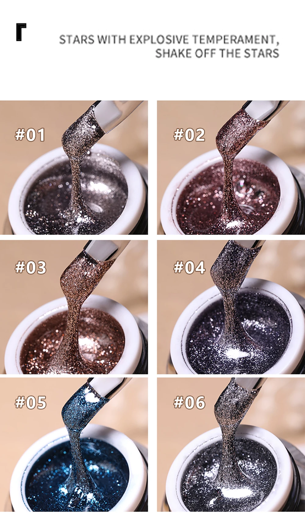 Vendeeni 12 Farben Glitzer-Platin-Gel-Nagellack, Linienzeichnungs- und Malerei-Gel-Lack, Glänzender Galaxy UV-LED-Soak-Off-Gel-Lack – Detail 5