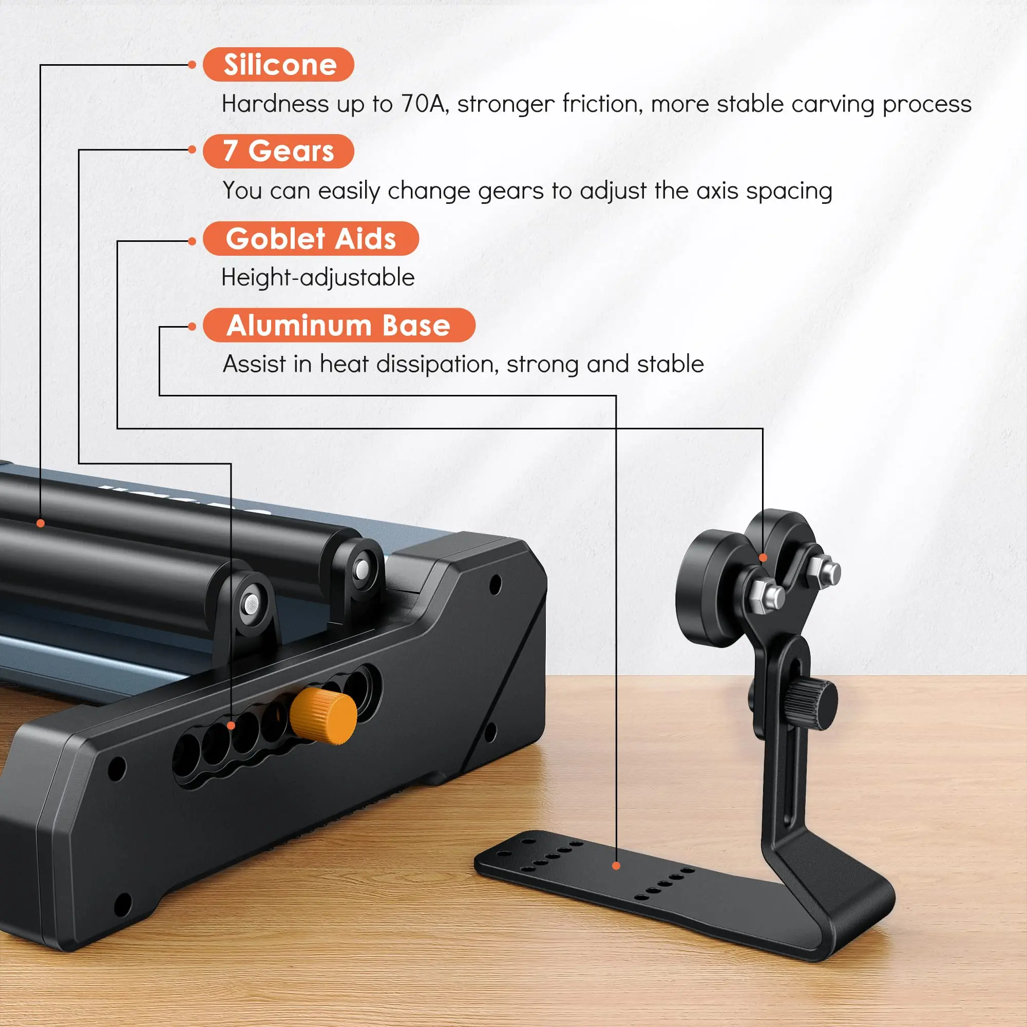 Laser Rotary Silicone Roller for Engraving Cylindrical Objects of Different Sizes and Longer Objects,Support LaserGRBL/LightBurn