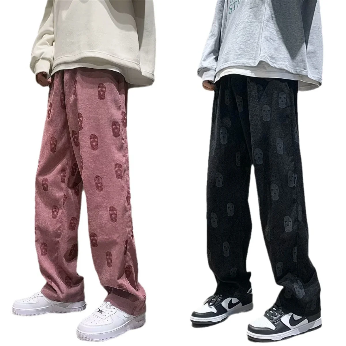 กางเกงฮิปฮอปแฟชั่นลายหัวกะโหลก สีดำ ทรงหลวม มีกระเป๋า เหมาะสำหรับกิจกรรมกลางแจ้ง ผ้ามีความยืดหยุ่น สไตล์สปอร์ต แนวสตรีท กางเกงลำลองสไตล์โกธิค สำหรับผู้ชาย