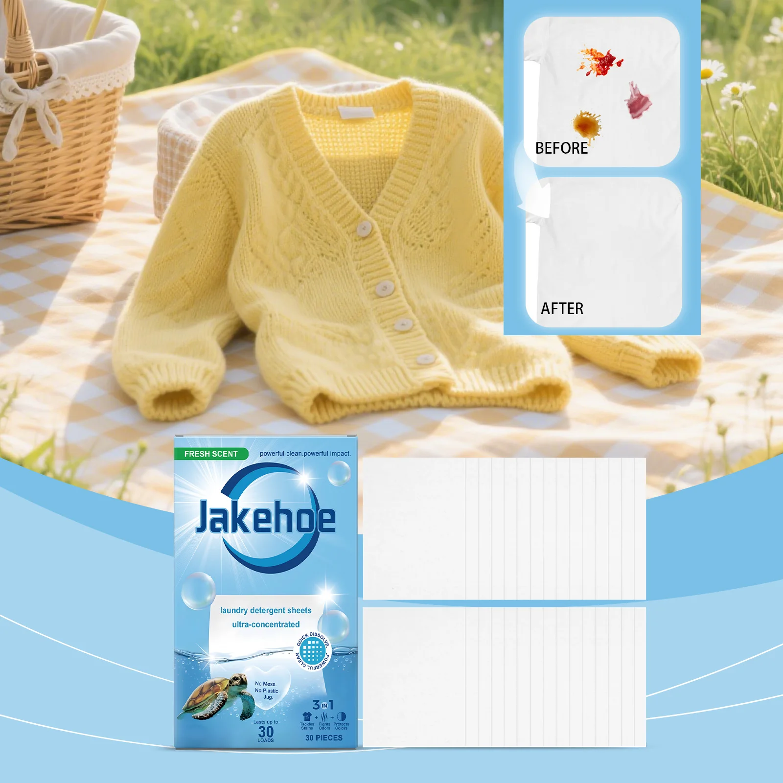 

Листы стирального порошка Глубокая очистка Удаляет стойкие пятна Нежный на ткани Стойкий аромат Подходит для домашнего использования