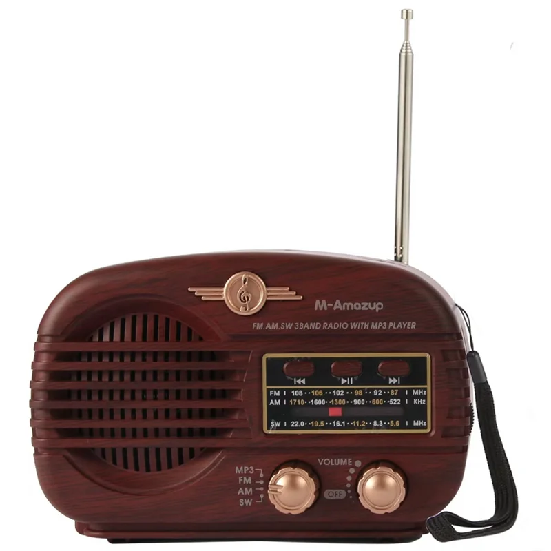 【EN stock】Transistor AM FM Bluetooth Radio Retro Portátil con pilas USB Reproductor de música Marrón