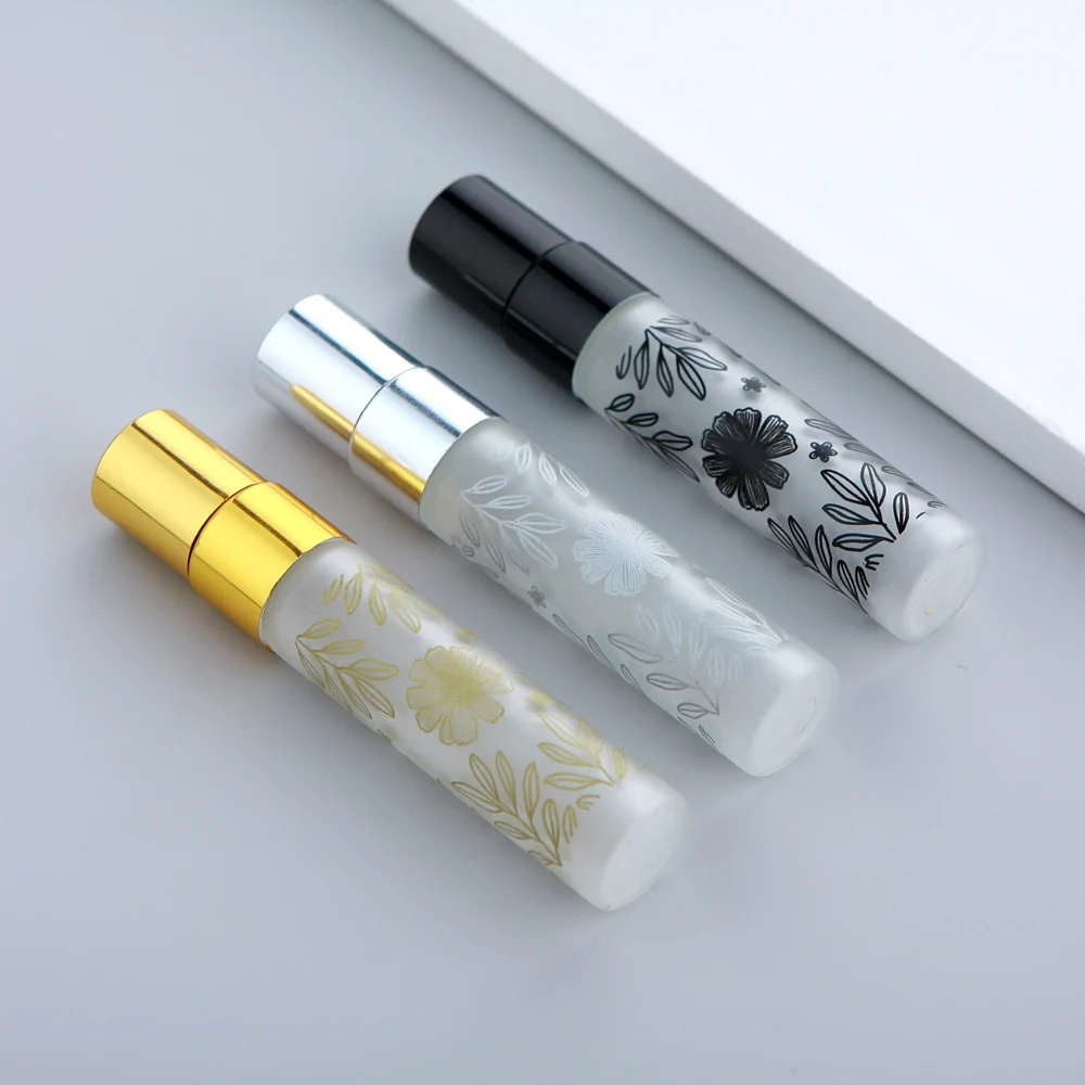 100 Pcs/Lot 5ml Frost Glass Perfume Bottles Print Flower Refillable Bottle Portable Spray Bottles For Travel Cosmetic Containers