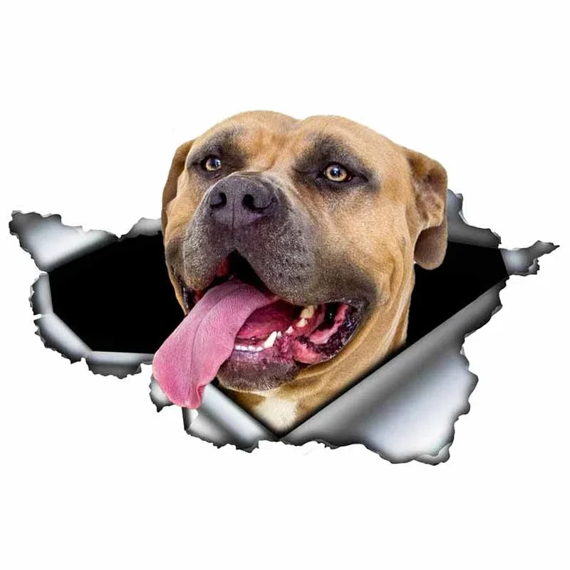 LYKX Blue Pitbull Dog Car Sticker Creative Torn Metal Decal Waterproof  StickersCar Styling Pet Car Decoration