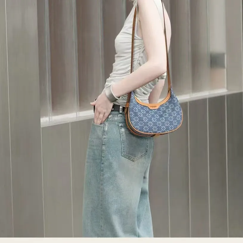 Cassile 2025 New American-style denim underarm bag, hobo handbag, crescent-shaped shoulder bag for women