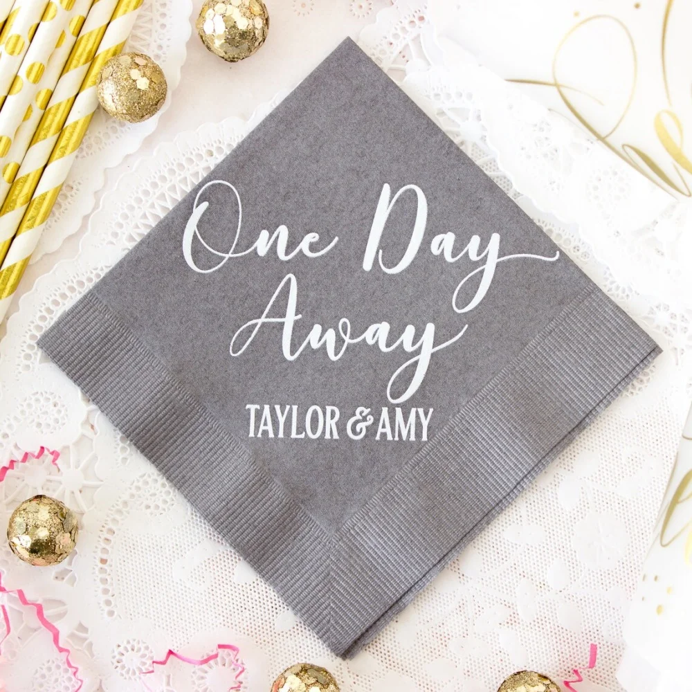 

50pcs Rehearsal Dinner Napkins Rustic Wedding One Day Away Wedding Favors for Guests Custom Paper Napkins Cocktail Napkins Weddi