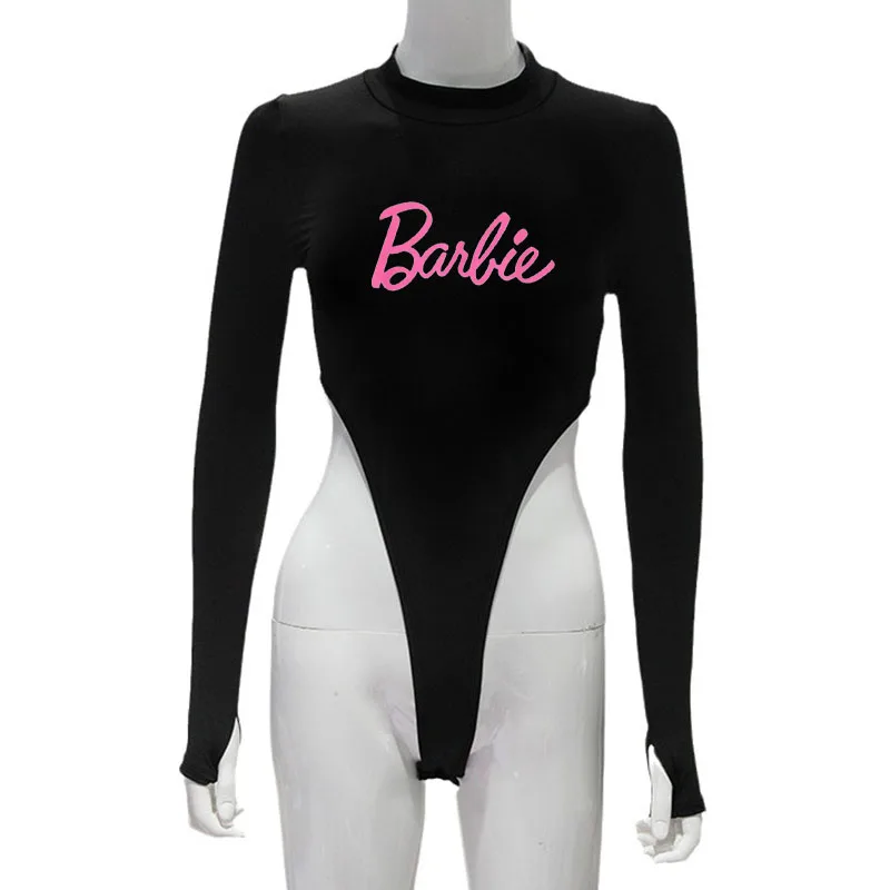 Barbie Sexy One-Piece Bodysuit for Women Fashion Ladies Y2K Girls Fashion High Waist Hottie Bikini Swimsuit Long Sleeves Tops