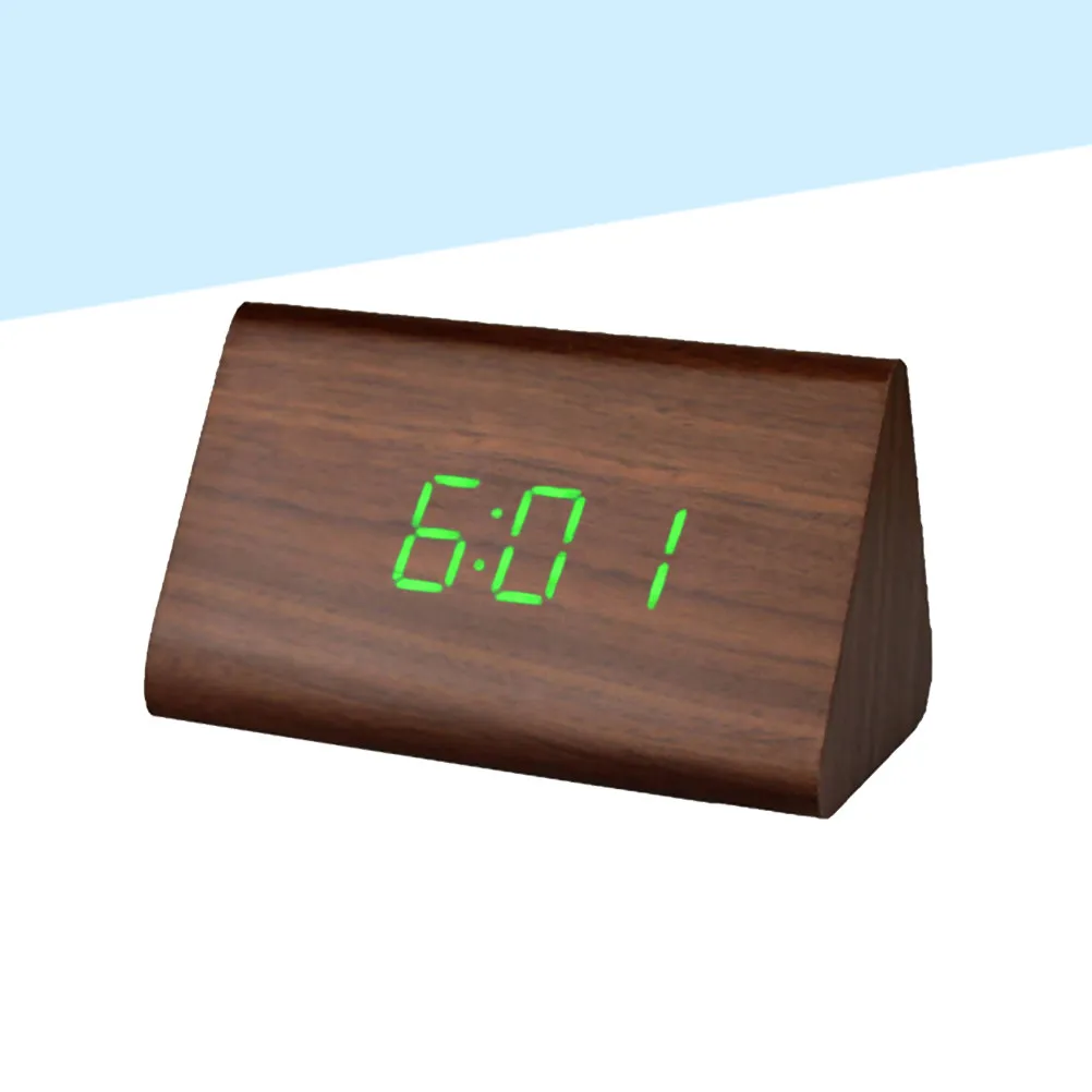 Triangle Wooden LED Digital Clock with Sound Triggered Display Alarm Snooze Indoor Thermometer Modern Desk Clock Home Decor