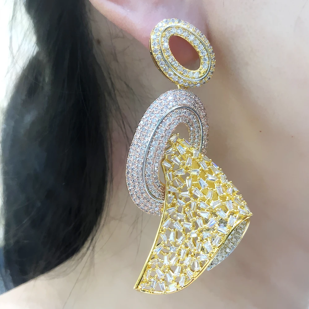 Siscathy Arabic Dubai Fashion Trend Zircon Drop Earrings For Women Gold Color Unusual Earrings Female Party Jewelry Accessories