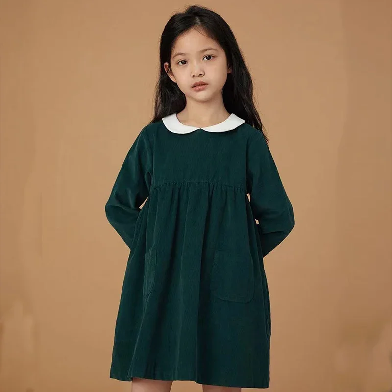 

Spring 2024 New Corduroy Teen Girl Dress Cotton Kids Autumn Children Long Sleeve Dresses Princess Party Fashion Outfit Clothing